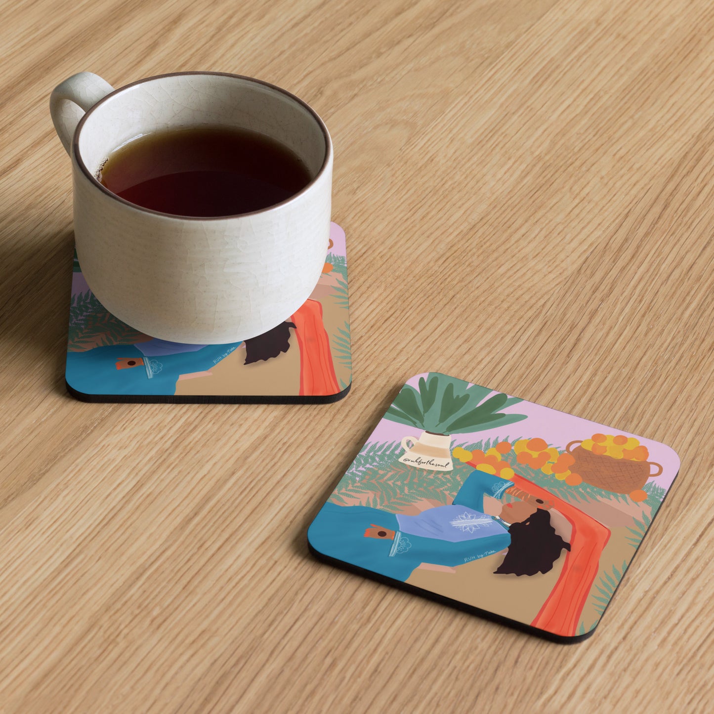 "Summer Days"  Cork-back coaster | Chai | Feminine Desi South Asian Art