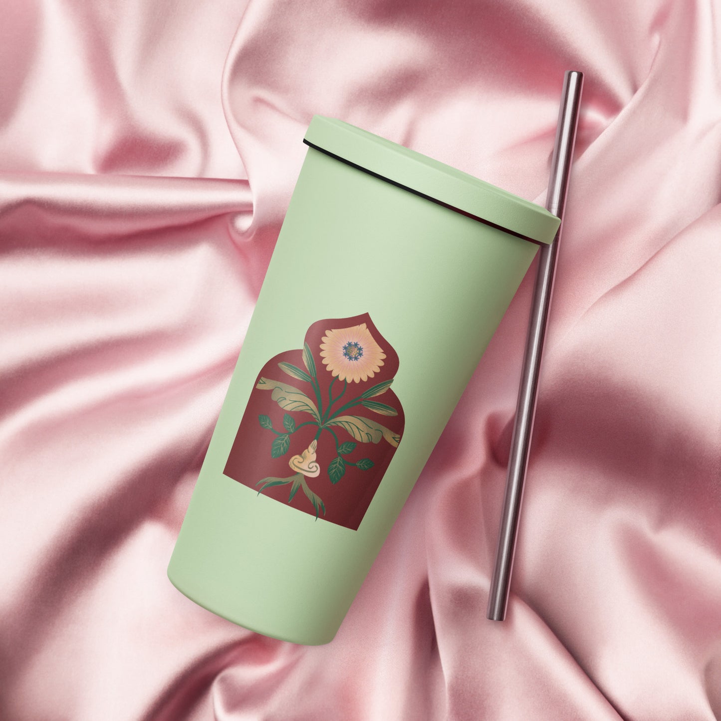 Mughal Inspired Insulated tumbler with a straw | Desi Gifts | Chai Mug