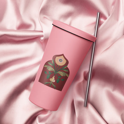 Mughal Inspired Insulated tumbler with a straw | Desi Gifts | Chai Mug