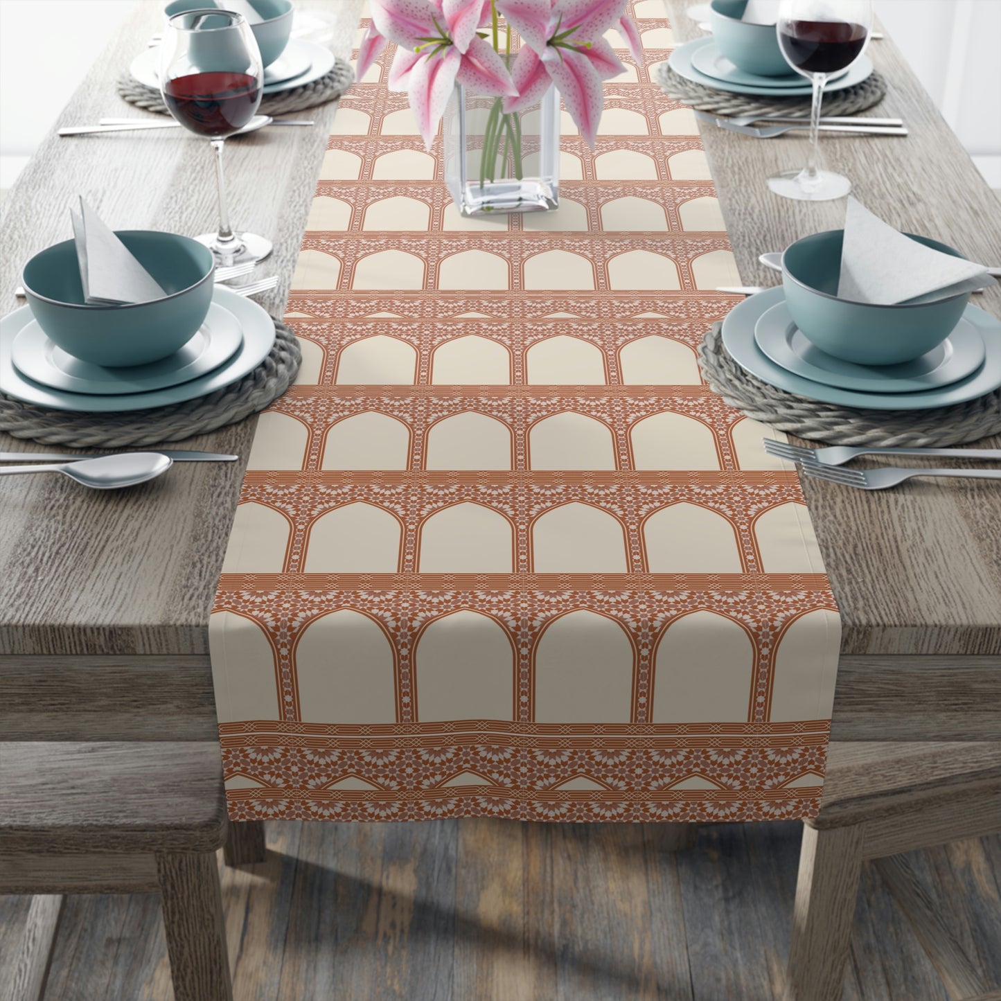 Moroccan Print Table Runner | Cotton or Polyester | 2 materials | one size